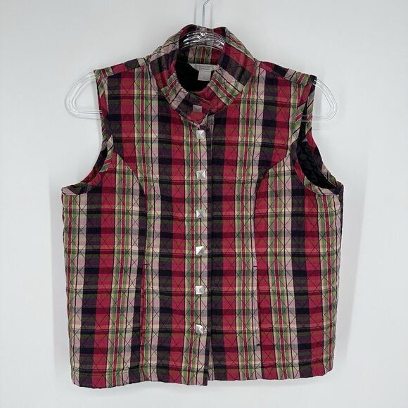 Christopher & Banks Quilted Plaid Snap Up Vest Red Multi Women's Size Medium - Picture 5 of 13